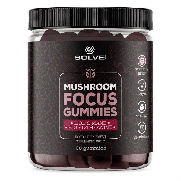 Żelki mushroom focus gummies 240g soplówka lteanina witamina b12 SOLVE LABS Żelki Mushroom Focus Solve Labs 240 g – soplówka jeżowata, L-teanina, witamina B12