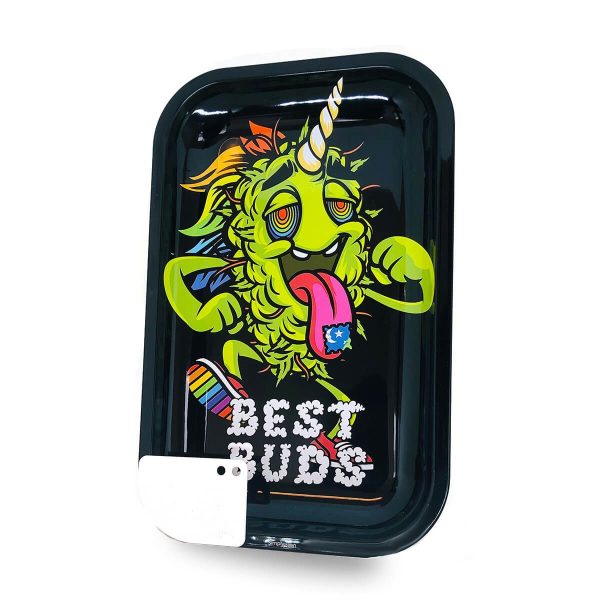 Best Buds LSD Duża Metalowa tacka do skręcania i rollowania z kartą grinder - Tacki