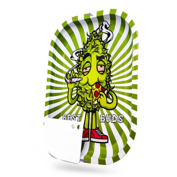 Best Buds Pizza große Metall Twist und Roll-Tablett mit Grinder-Karte - Tabletts