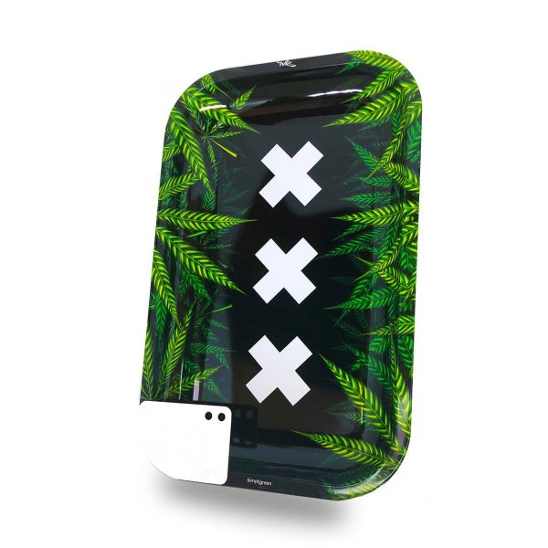 Best Buds XXX Amsterdam Large Metal Rolling Tray with Magnetic Grinder Card - Trays