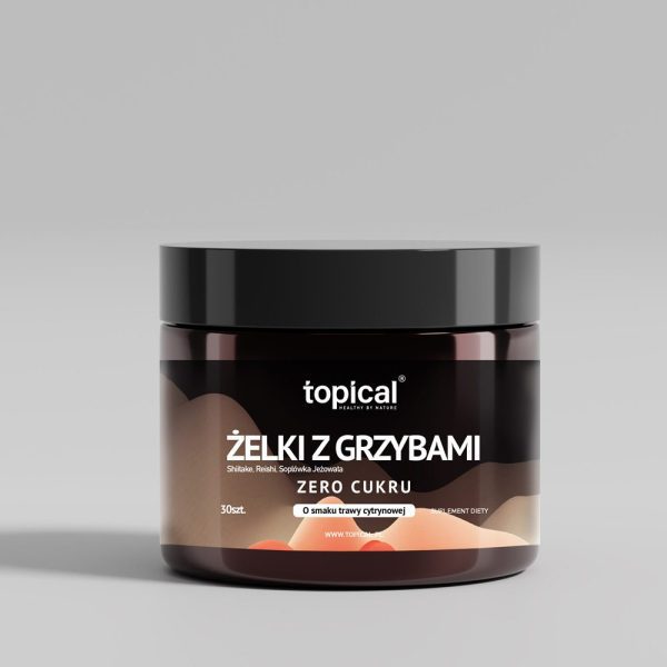 Topical żelki grzybowe bez cukru 7200 mg – 30 sztuk z shiitake, reishi i soplówką jeżowatą