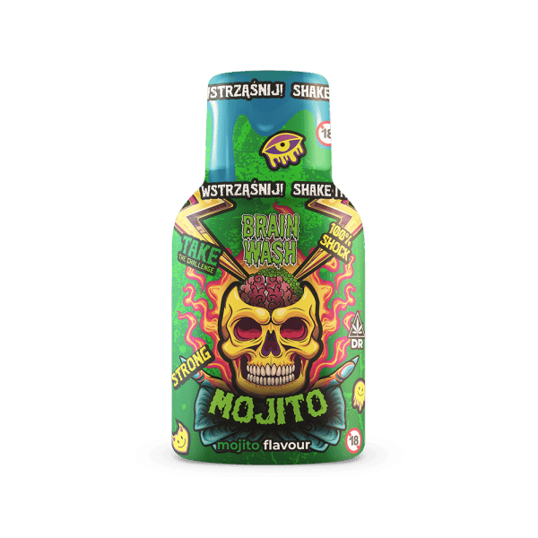Hemp Brain Wash Shot cannabidiol Shot 100ML MOJITO Hemp Shot Brain Wash Mojito 100 ml — bottle with measuring cup, mint and lemon flavor