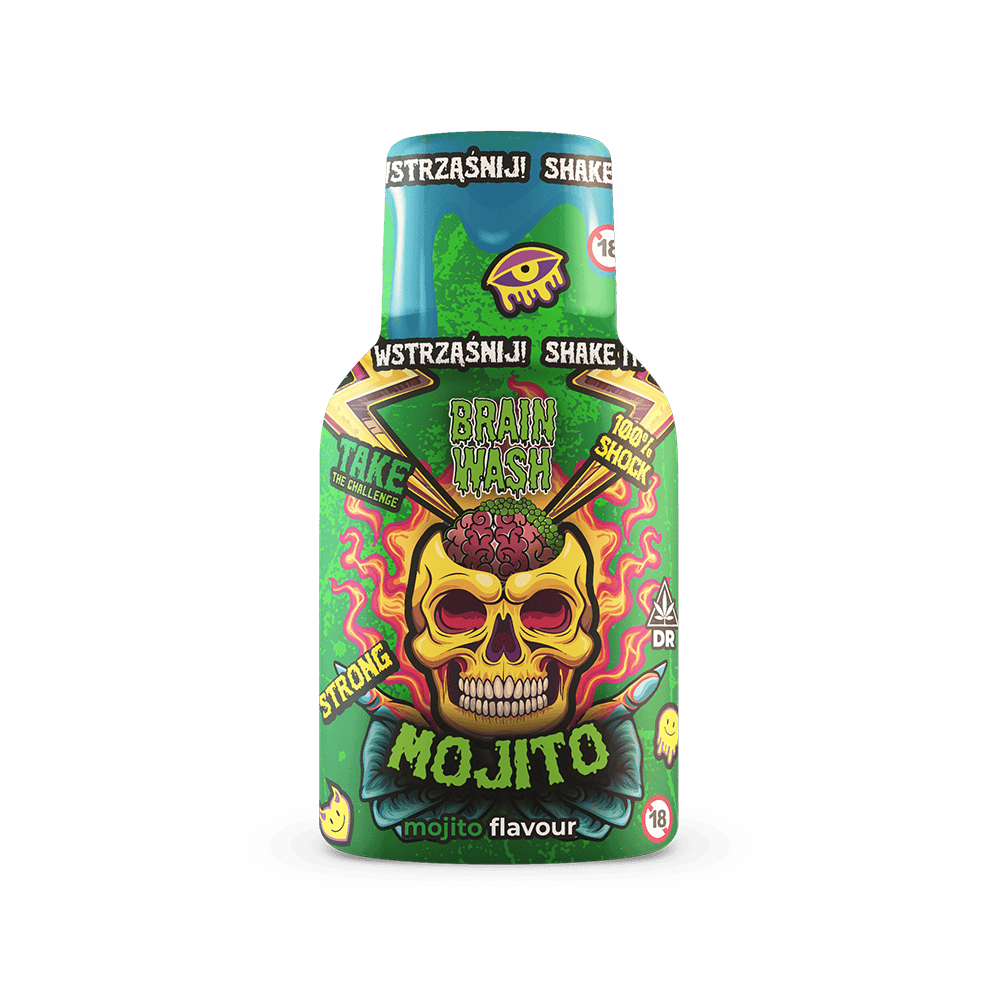 Shot Konopny Brain Wash CBD Shot 100 ml Mojito - butelka shota konopnego o miętowo-cytrusowym profilu