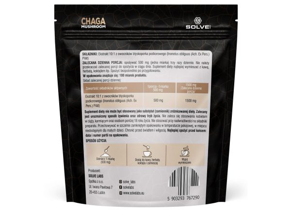 Chaga (Błyskoporek podkorowy) 10:1 Mushroom Powder 50g SOLVE LABS - Adaptogeny Chaga (Błyskoporek podkorowy) 10:1 Mushroom Powder 50g SOLVE LABS - Adaptogeny
