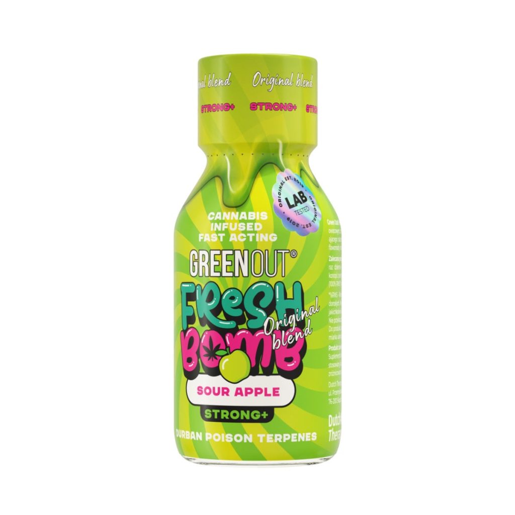 Green Out Fresh Bomb Sour Apple - 100 ml bottle of apple-flavored hemp shot