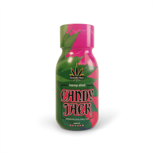 Bestsellery Hemp Shot Candy Jack 100 ml Cannabis Boys — shot konopny pełne spektrum o smaku wiśniowym, etykieta