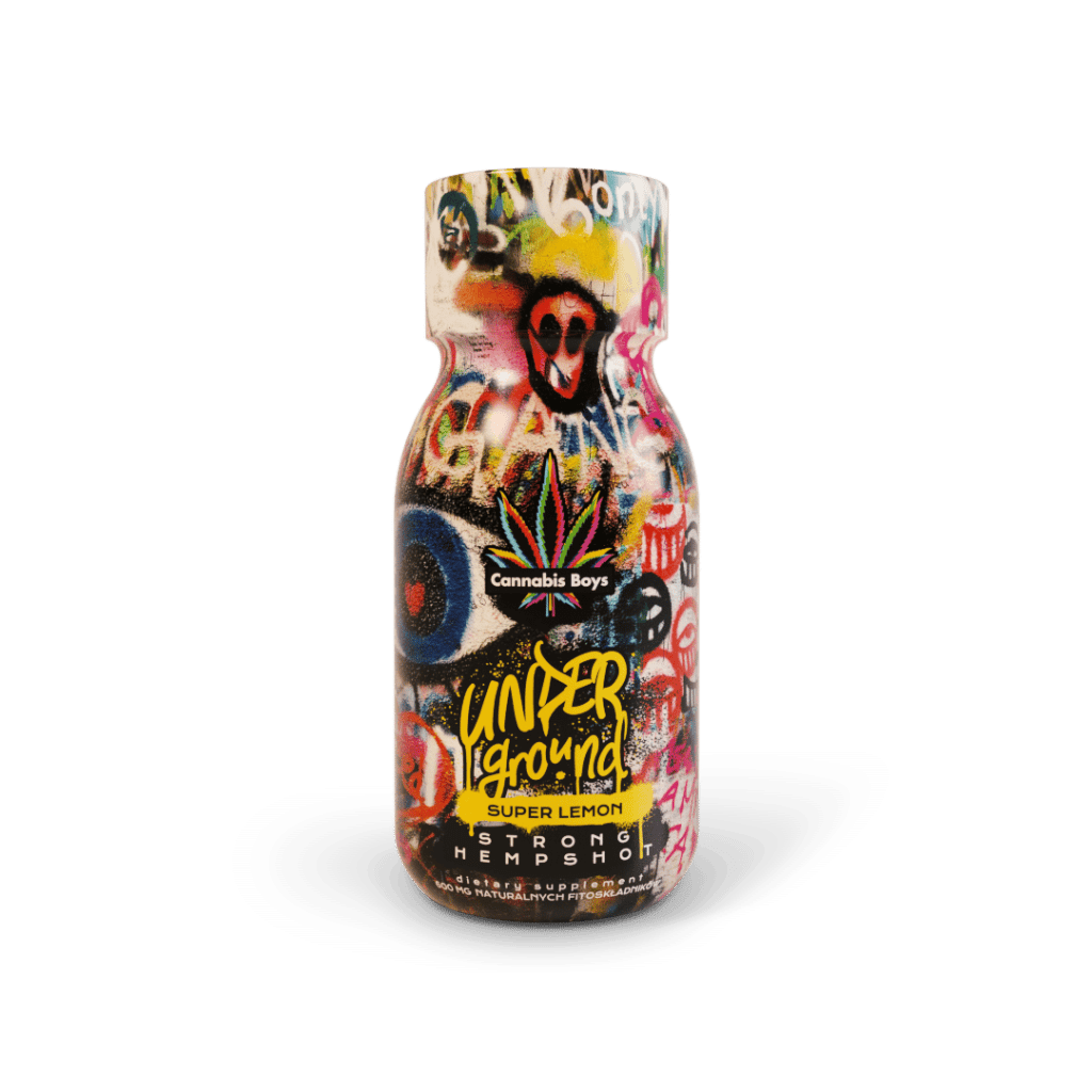 Hemp shot Underground 600 mg 100 ml: shot konopny o smaku cytryny i ananasa, naturalny suplement