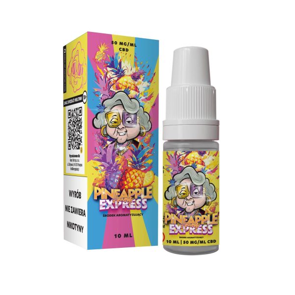 Liquid kannabidiol Pineapple Express 10ML 500MG Babcia Marysia Liquid Pineapple Express Babcia Marysia - pudełko i buteleczka 10 ml z zapisem 50 mg na mililitr