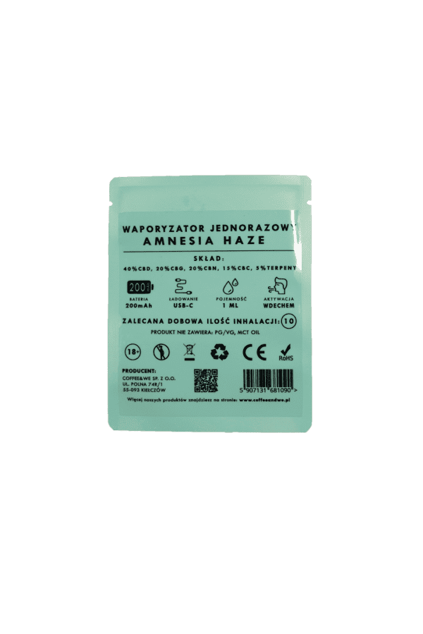 LUCY Amnesia Haze Vape waporyzator jednorazowy 950mg 2ML LUCY Amnesia Haze waporyzator jednorazowy 950 mg 2 ml — opakowanie z grafiką ziołową