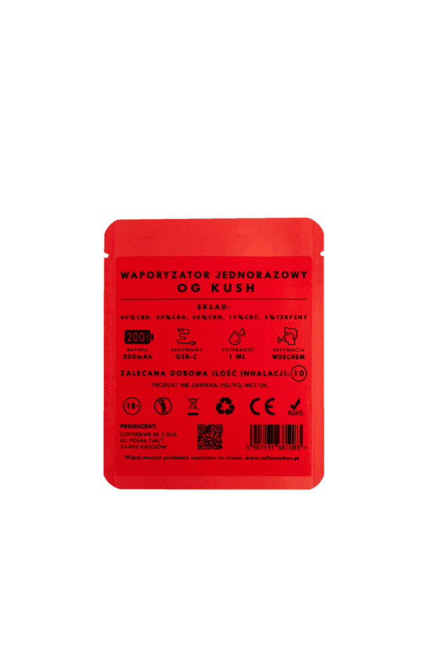 LUCY OG KUSH Vape waporyzator jednorazowy 950mg 2ML LUCY Vape OG Kush — kompaktowy waporyzator jednorazowy, ziemisty profil terpenowy