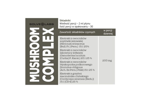 Mushroom Complex Solve Labs — buteleczka 60 ml z pipetą, ujęcie z bliska