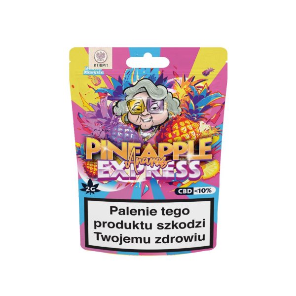 Pineapple Express Susz kannabidiol 1g 10% pełne spektrum Babcia Marysia Babcia Marysia Pineapple Express - kolorowy woreczek strunowy z banderolą akcyzową i ustawowym ostrzeżeniem
