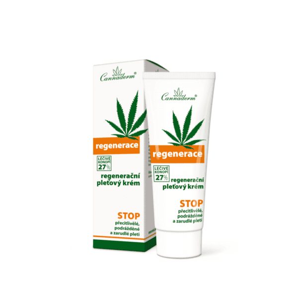 Regenerace Regenerierende Creme – Hanfprodukt ubucha.pl Cannaderm Regenerace regenerierende Creme für trockene Haut — Verpackung des Kosmetikprodukts zur Pflege von Narben und Tattoos