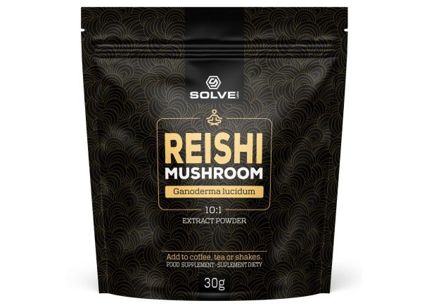 Reishi (Ganoderma lucidum) 10:1 Mushroom Powder 30g SOLVE LABS Ekstrakt Reishi 10:1 Ganoderma lucidum Solve Labs, proszek z lakownicy żółtawej 30 g