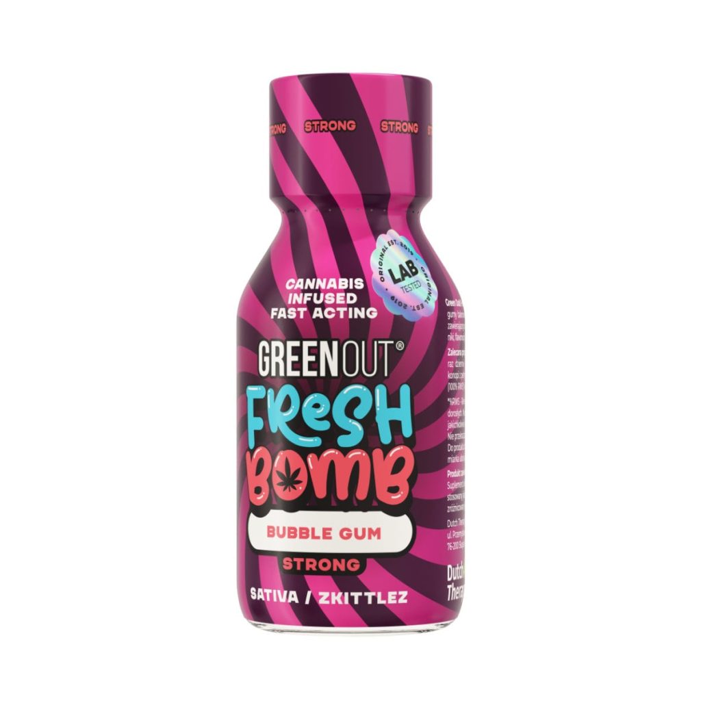 Green Out Fresh Bomb Bubble Gum - butelka 100 ml shotu konopnego o smaku gumy balonowej