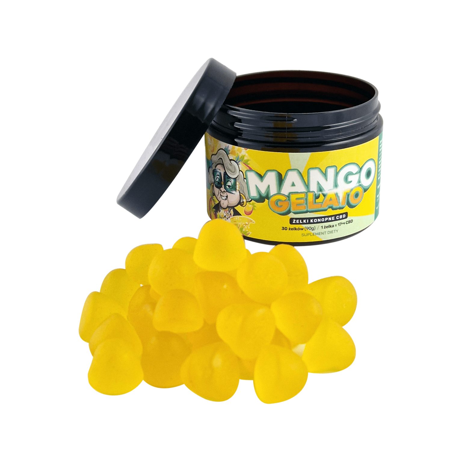 Żelki Mango Gelato Babcia Marysia - słoiczek 30 sztuk i wysypane żółte żelki