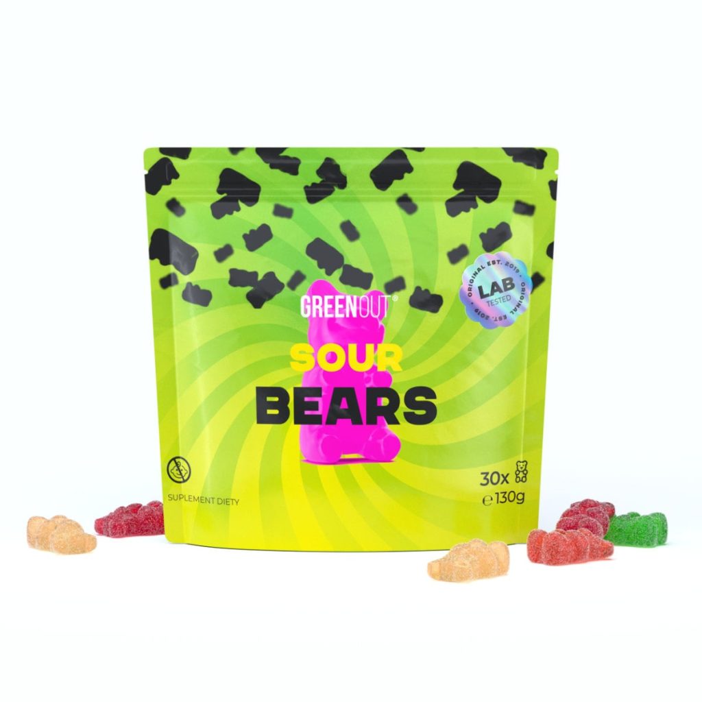 Green Out Sour Bears Gummies - 130 g package of sour gummies