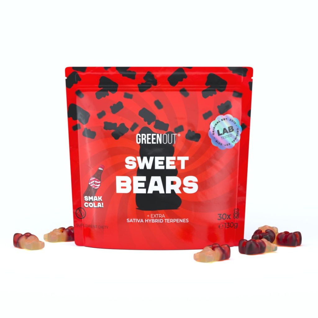 Green Out Sweet Bears Cola Gummies - 130 g package with cola flavor
