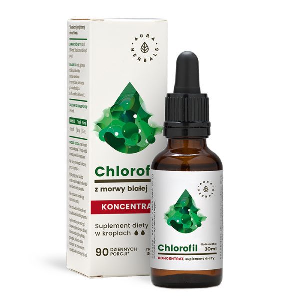Chlorofil z morwy białej koncentrat 30 ml Aura Herbals – wegańskie krople