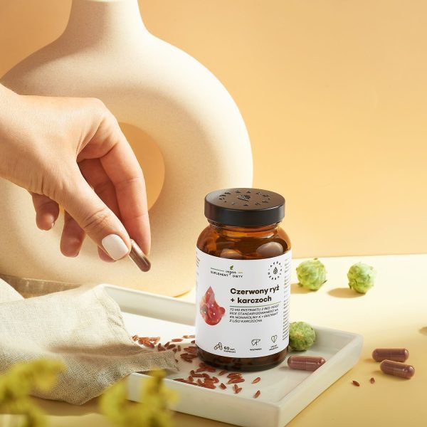 Kapsułki z monakoliną K i karczochem Cynara scolymus: słoik 60 szt, ujęcie z bliska