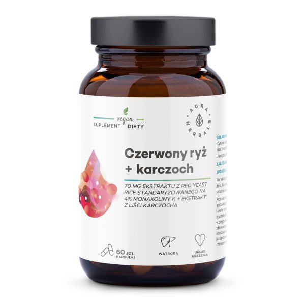Czerwony ryż + karczoch Aura Herbals: opakowanie 60 wegańskich kapsułek