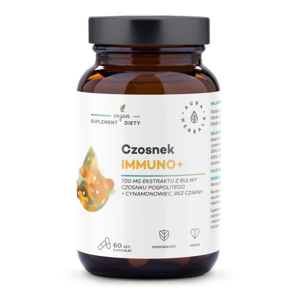 Czosnek Immuno+ Aura Herbals: opakowanie 60 wegańskich kapsułek