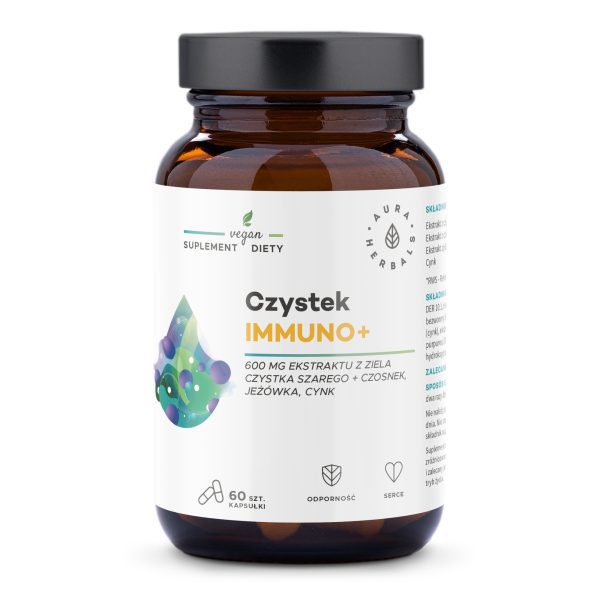 Czystek Immuno+ Aura Herbals: opakowanie 60 wegańskich kapsułek