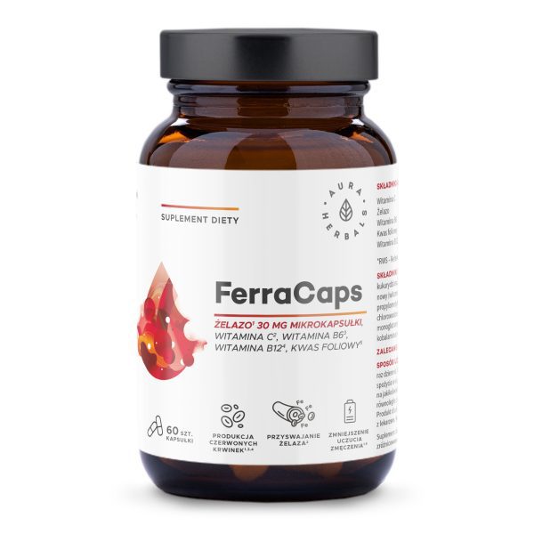 FerraCaps żelazo 30 mg mikrokapsułki Aura Herbals: opakowanie 60 sztuk