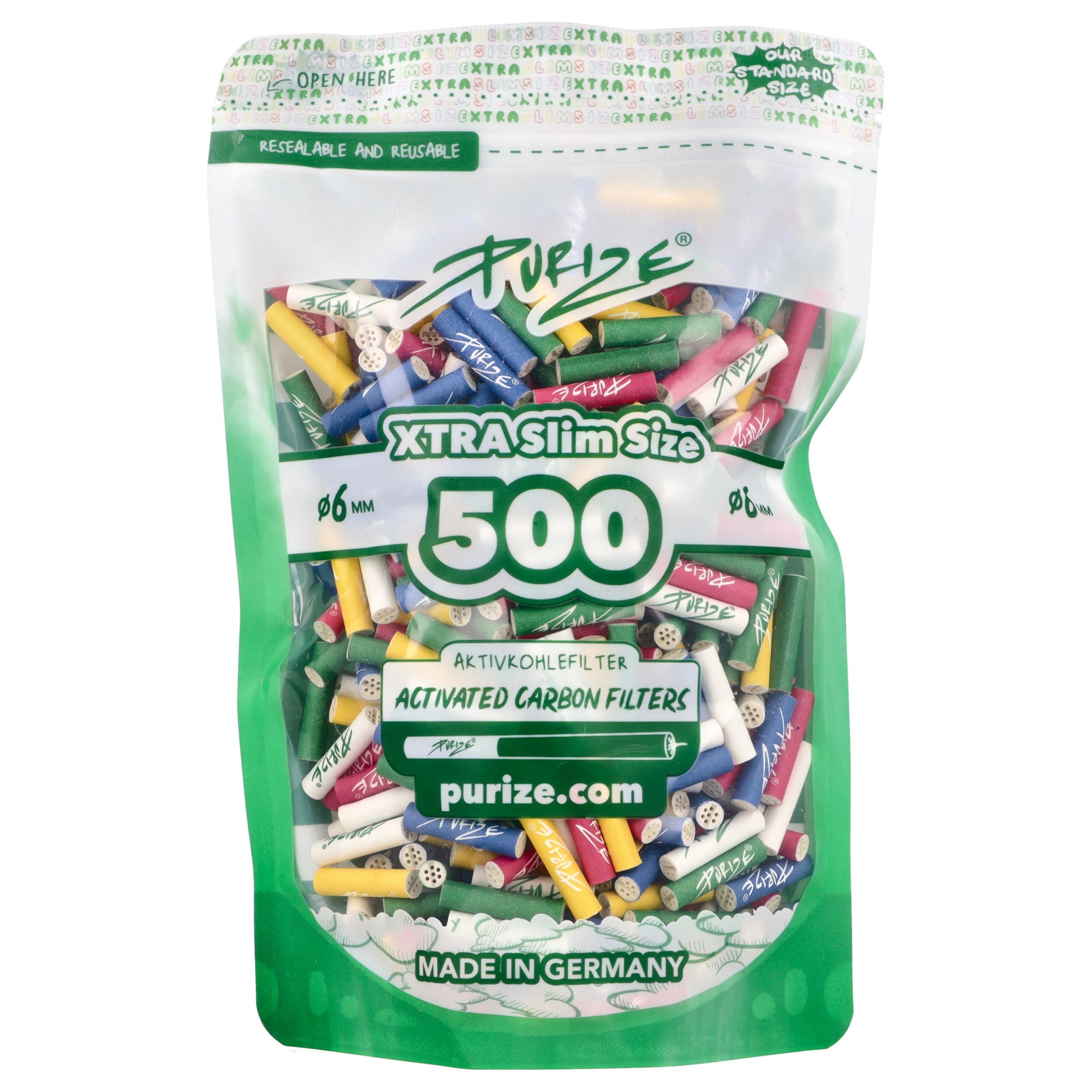 PURIZE Doypack XTRA Slim 500 szt. - stojący woreczek z pięciuset filtrami 6 mm w kilku barwach