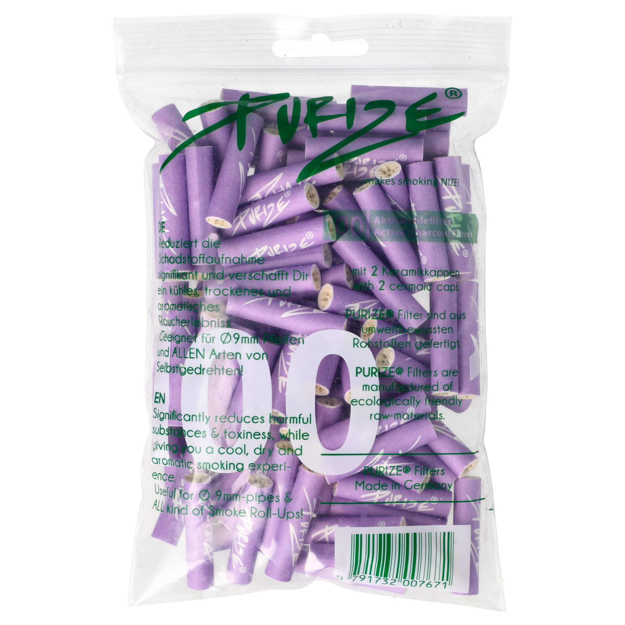 PURIZE REGULAR Lilac 100 szt. - liliowe filtry węglowe o średnicy 9 mm, opakowanie na sto sztuk