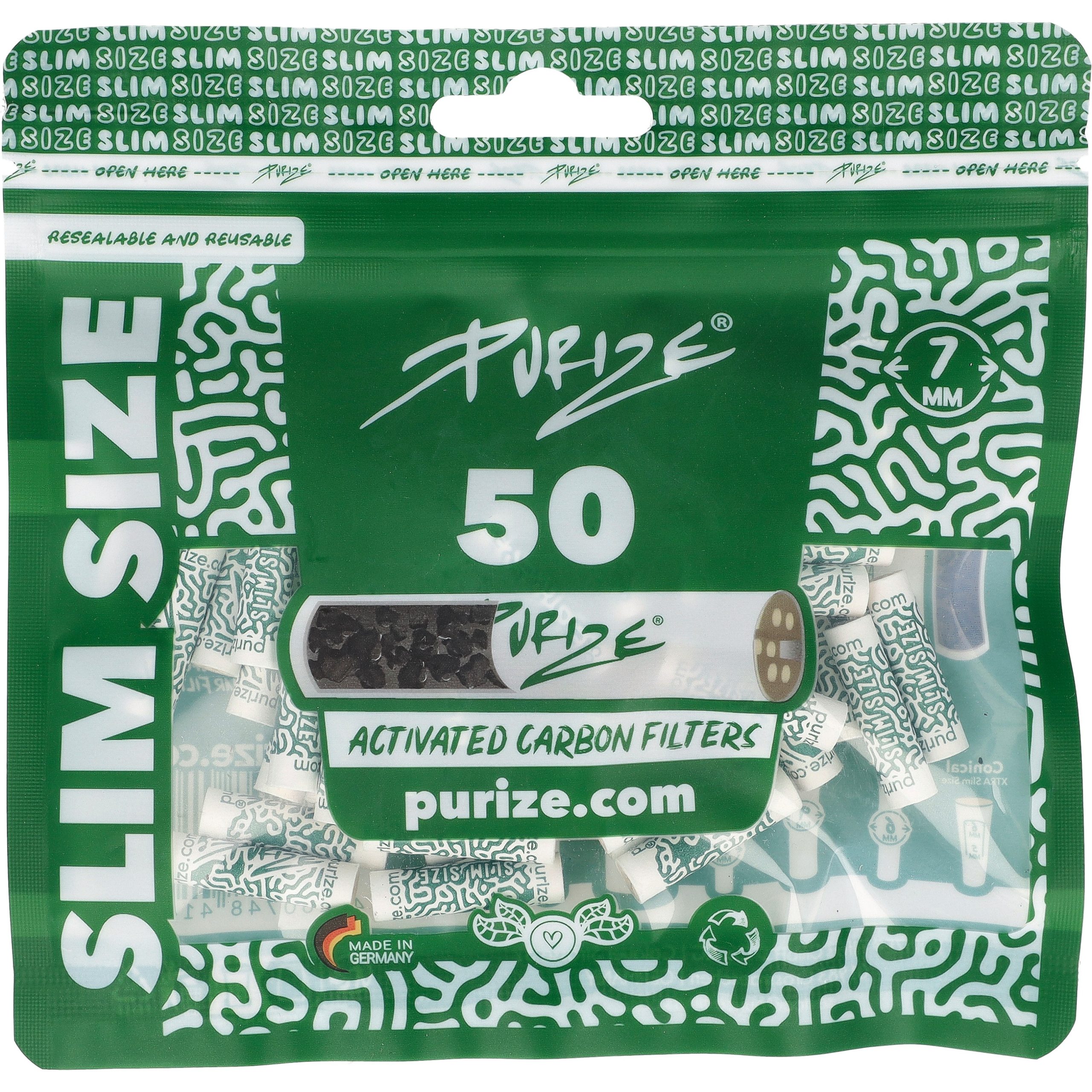 PURIZE SLIM Size 7 mm - woreczek z pięćdziesięcioma filtrami węglowymi o średnicy 7 mm