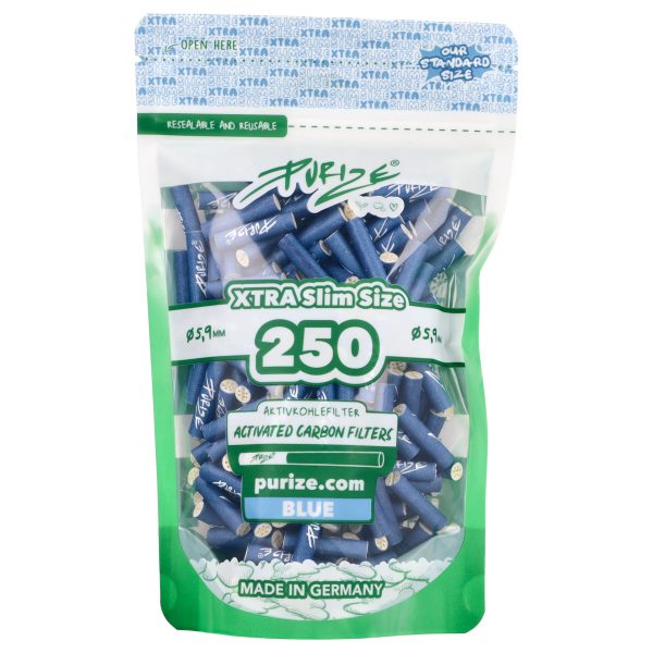 Filtry z aktywnym węglem Purize XTRA Slim Blue 250 szt. śr. 6 mm Purize XTRA Slim Blue: duże opakowanie 250 sztuk, niebieski korpus filtra