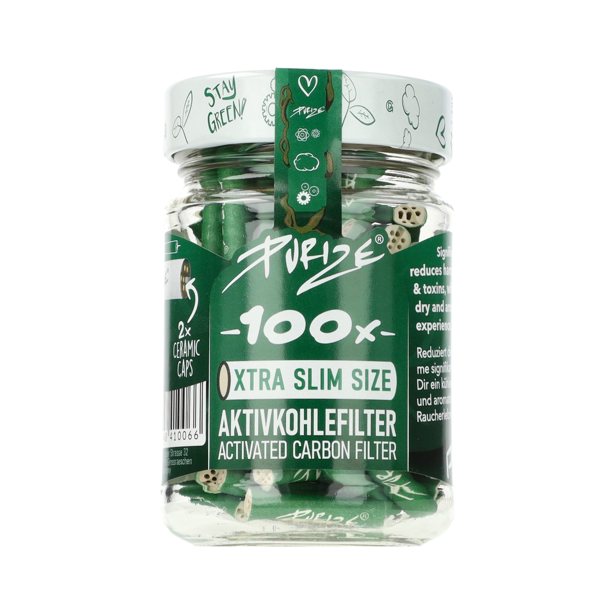 PURIZE XTRA Slim GREEN 100 szt. - zielone filtry węglowe o średnicy 6 mm