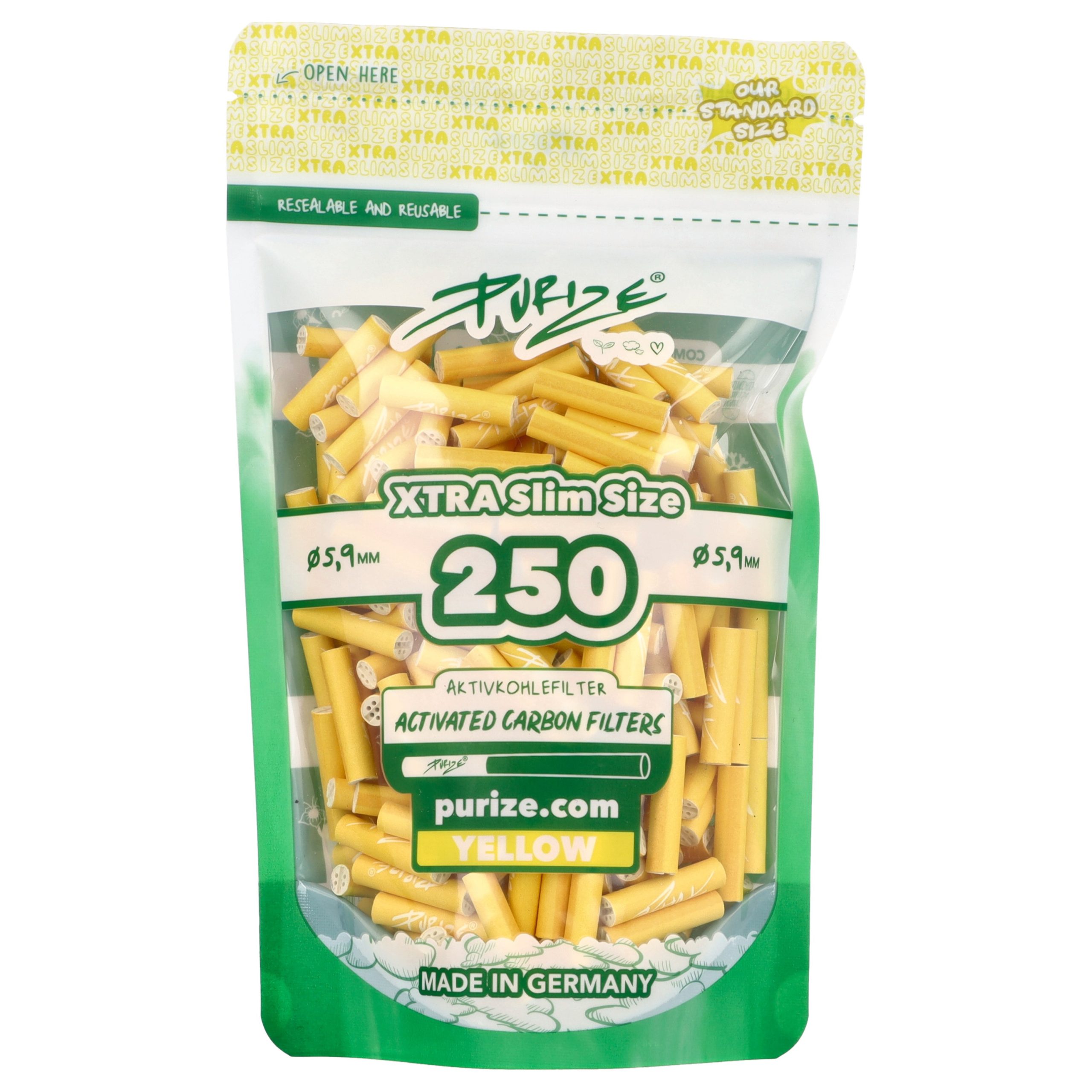 PURIZE XTRA Slim Yellow 250 szt. - woreczek z żółtymi filtrami o średnicy 6 mm