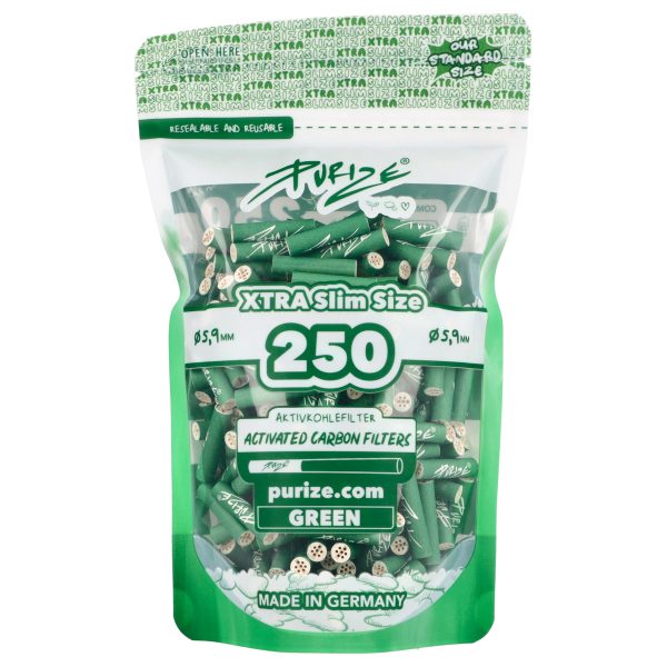 Filtry z aktywnym węglem Purize XTRA Slim ZIELONE 250 szt. śr. 6 mm PURIZE XTRA Slim zielone 250 szt. - woreczek z zielonymi filtrami o średnicy 6 mm