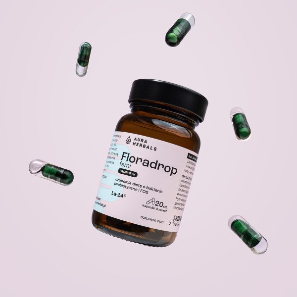 Floradrop femi, probiotyk dla kobiet, kapsułki 20 szt Probiotyk Floradrop femi – wsparcie mikroflory jelit i intymnej u kobiet