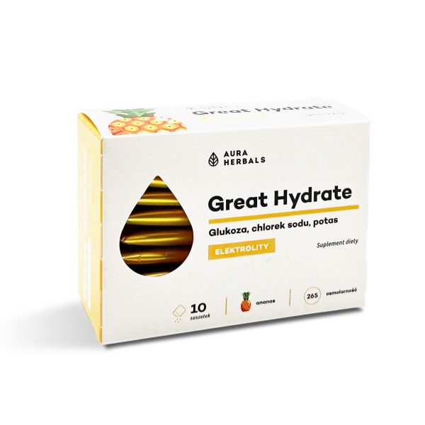 Great Hydrate, elektrolity ananas, saszetki 10 szt Saszetka Great Hydrate ananas: glukoza, sód i potas w jednej porcji