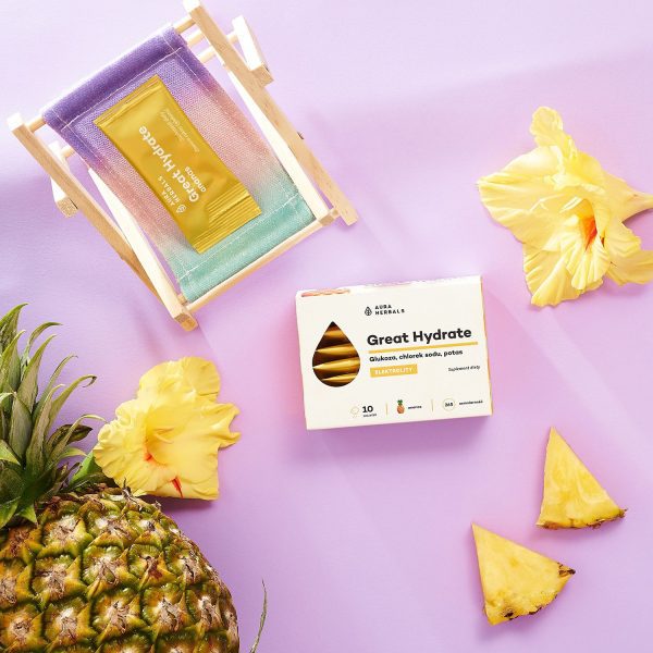 Great Hydrate, elektrolity ananas, saszetki 10 szt Elektrolity Great Hydrate o smaku ananasa: wegański clean label
