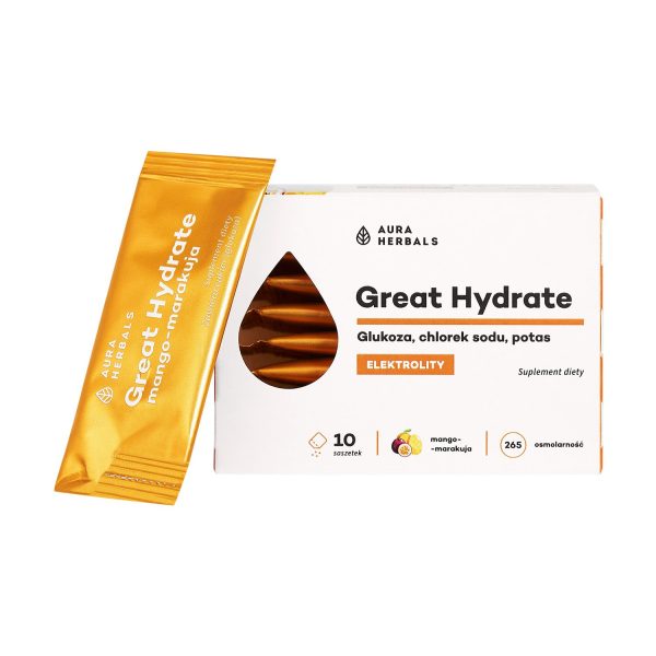 Great Hydrate mango-marakuja elektrolity Aura Herbals – 10 saszetek