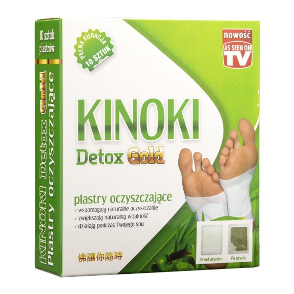 Plastry KINOKI Detox Gold Aura Herbals, 10 sztuk z grzybem agaricus, octem dębowym, turmalinem