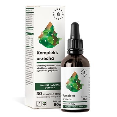 Orzech kompleks, Walnut Natural Complex, krople 50 ml Orzech kompleks Walnut Natural Complex krople 50 ml: buteleczka Aura Herbals