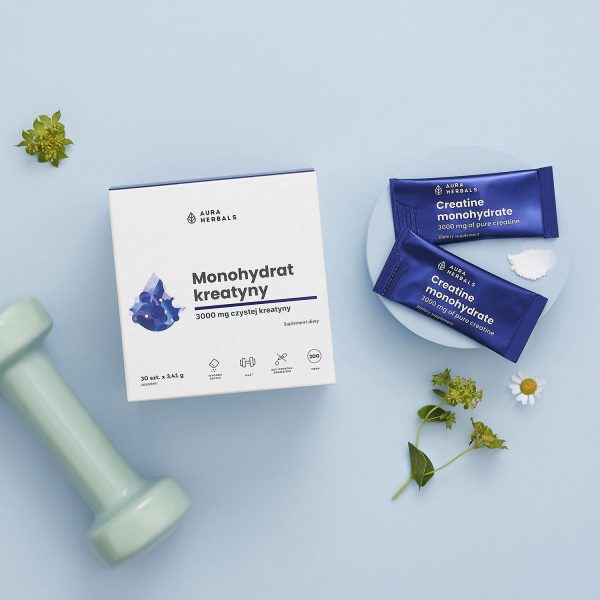 Kreatyna, monohydrat, saszetki 30 x 3,41 g Saszetki kreatyna monohydrat: ujęcie etykiety z dawkowaniem (5)