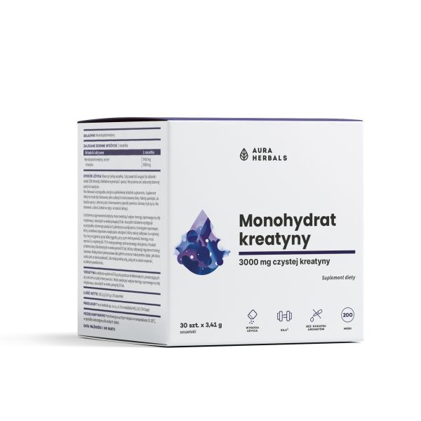 Kreatyna, monohydrat, saszetki 30 x 3,41 g Kreatyna monohydrat 30 saszetek Aura Herbals: po 3,41 g, 3 g aktywnej kreatyny