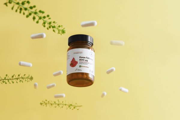 Kwas foliowy 800 μg, Quatrefolic®, kapsułki 60 szt Kapsułki kwas foliowy 800 µg: etykieta z aktywną formą 5-MTHF