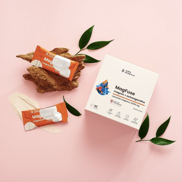MagFuse: magnez + ashwagandha, saszetki 30 szt MagFuse z cytrynianem magnezu i KSM-66, 30 saszetek do rozpuszczenia