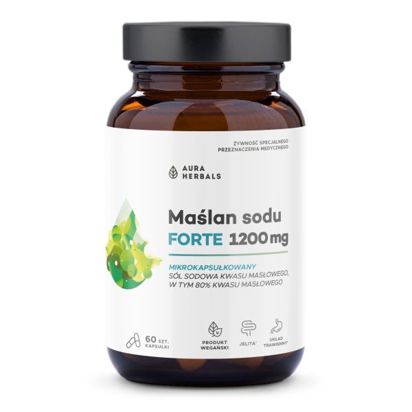 Maślan sodu FORTE 1200 mg, mikrokapsułkowany, kapsułki 60 szt Maślan sodu FORTE 1200 mg Aura Herbals: mikrokapsułki, opakowanie 60 sztuk