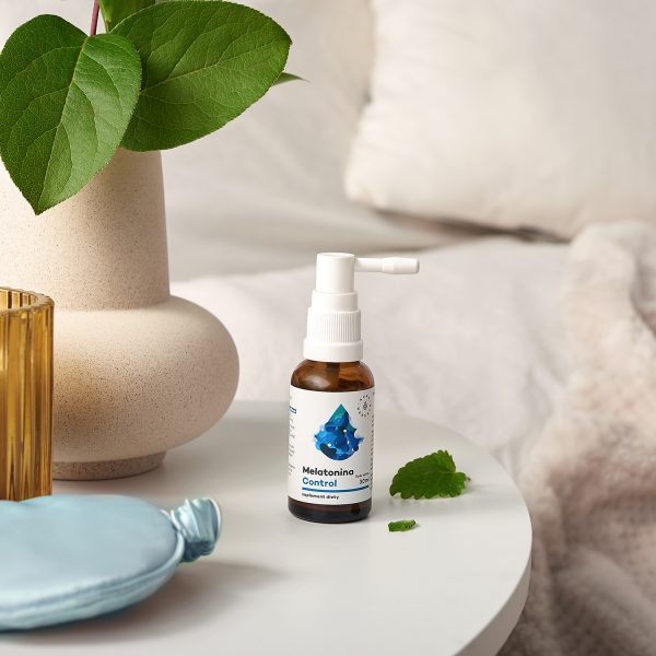 Aerozol Melatonina Control 30 ml: ujęcie etykiety z dawkowaniem
