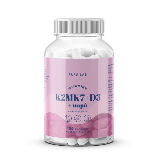 Pure Lab K2MK7 + D3 + wapń – wegańskie kapsułki, opakowanie 130 sztuk