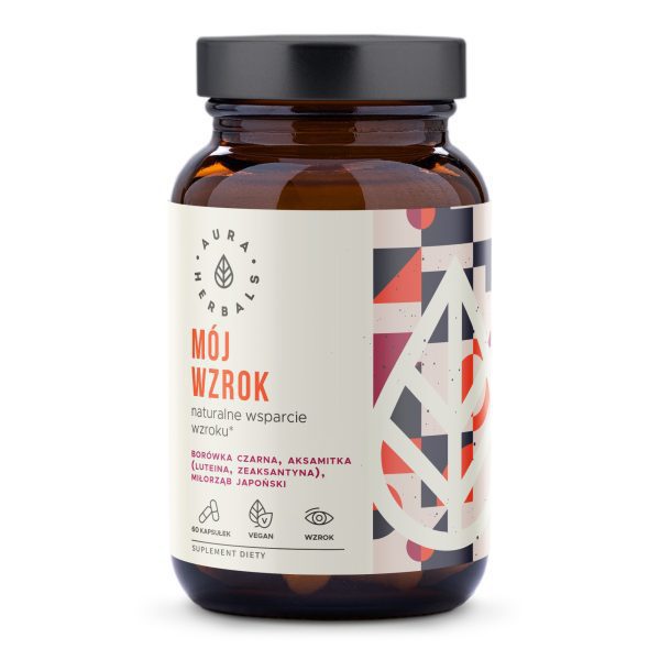 Mój Wzrok Aura Herbals, 60 wegańskich kapsułek z ekstraktami z borówki i miłorzębu