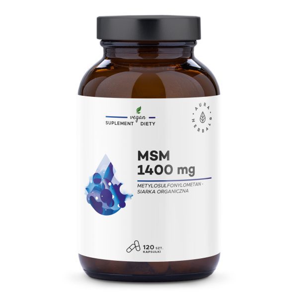 MSM 1400 mg siarka organiczna Aura Herbals – wegańskie kapsułki, opakowanie 120 sztuk